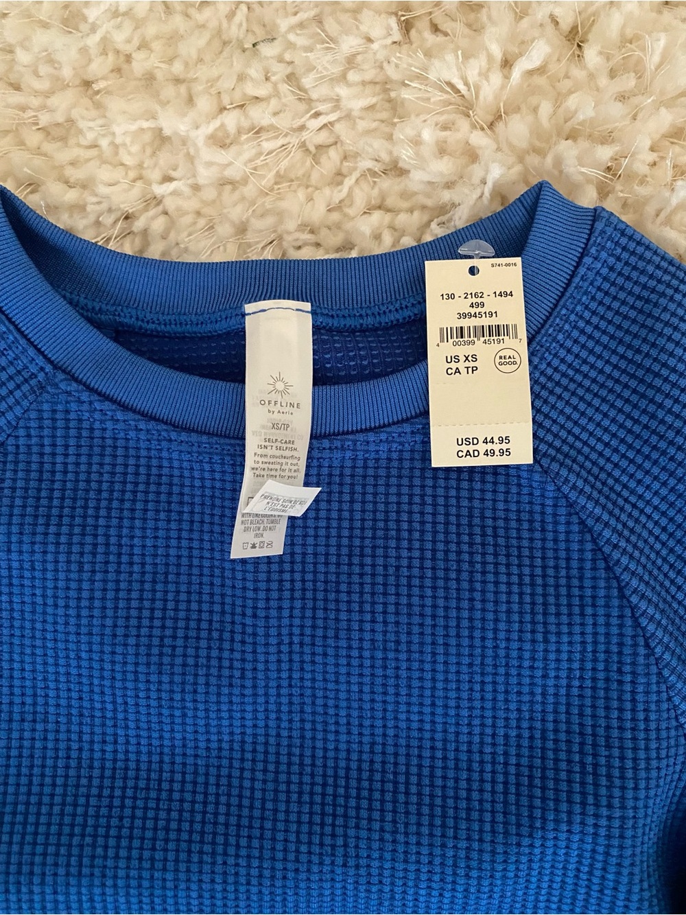 Aerie Offline Ribbed Blue Active Set - Crop Top + Leggings - Picture 2 of 4